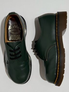 Vintage Dr. Martens Doc England 1925 Green Double Stitch Steel Toe Oxfords UK 4